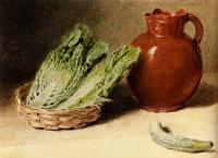 William Henry Hunt - Still Life With A Jug A Cabbage In A Basket And A Gherkin